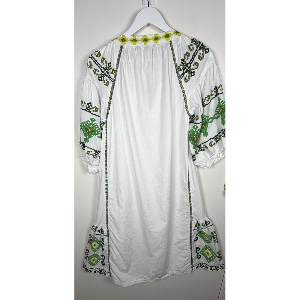Rose And Rose Size Small Amersham White & Green MIDI Boho Embriodered Dress - Picture 4 of 12